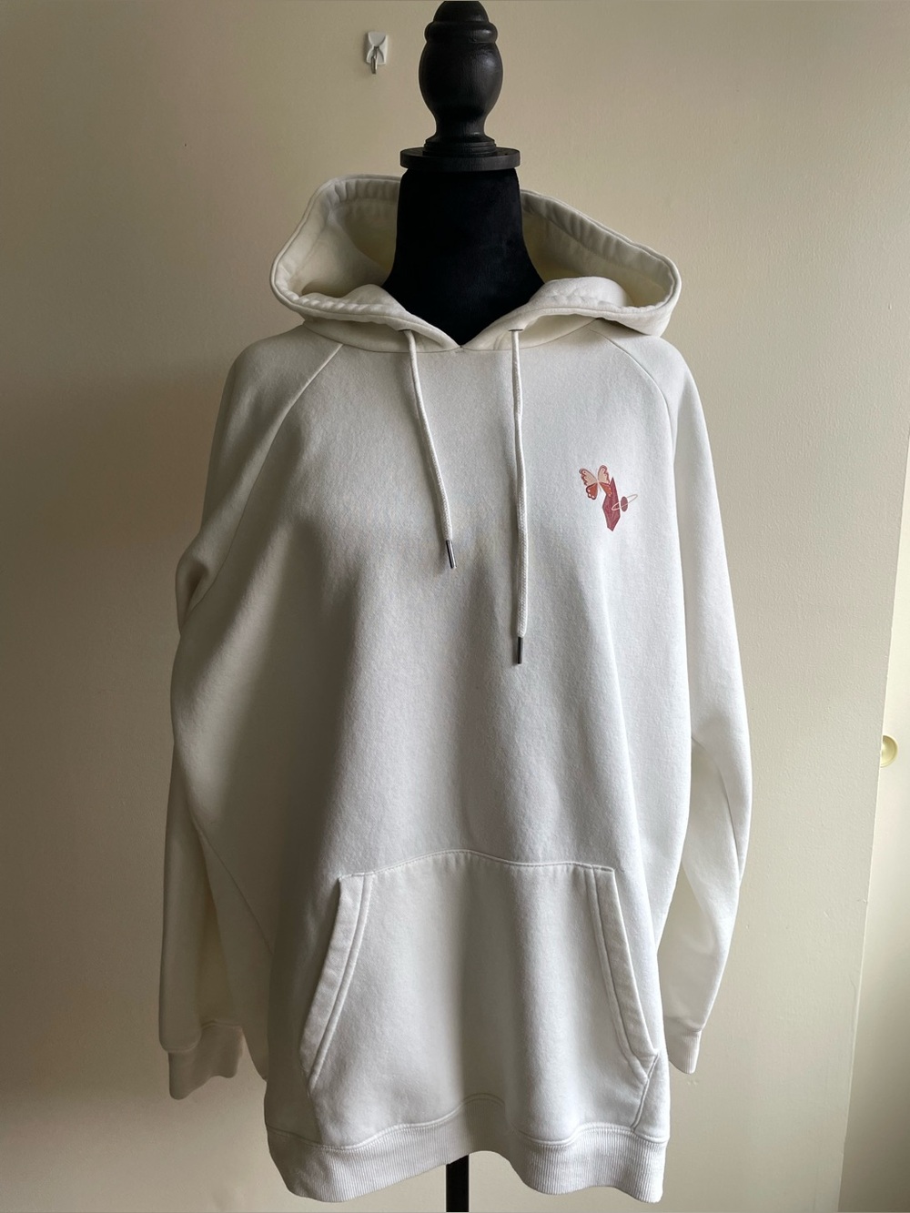 Volcom Oversized Fleece Hoodie XL Cream Graphic Pullover Boho Skate